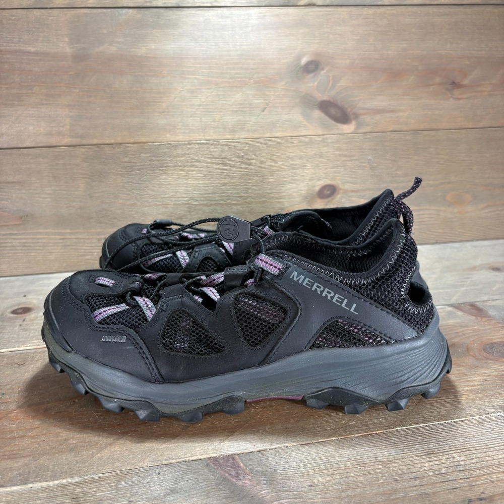 Merrell Speed Strike Womens size 8 shoes Black Leather Vented Hiking sneakers